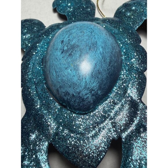 Blue Glitter Sea Turtle Hanging Ornament Metal and Resin Dome Center - Picture 2 of 4